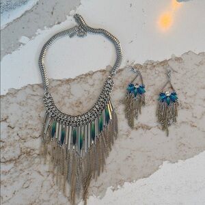 Jennifer Lopez Silver and Blue Statement Necklace Set